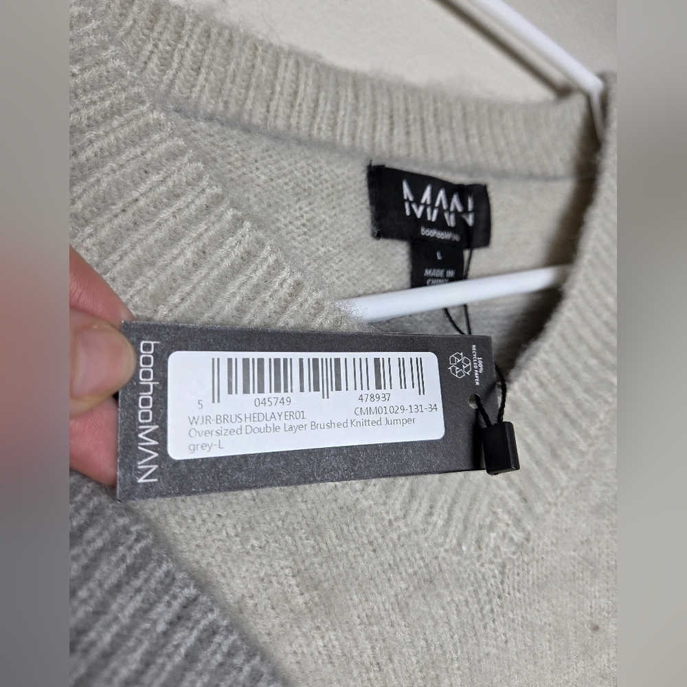 Nwt Boohoo Man Oversized Double Layer Brushed Knitted Jumper grey, size L. - Picture 2 of 4
